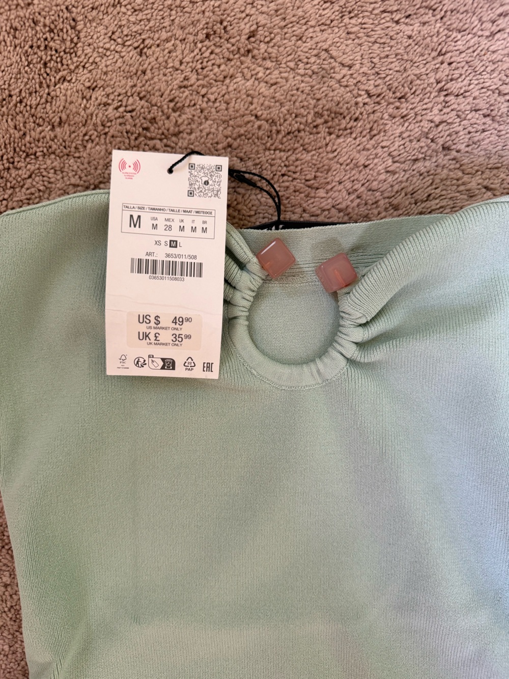 Zara Mint Green Midi Dress with Pink Accent Beads